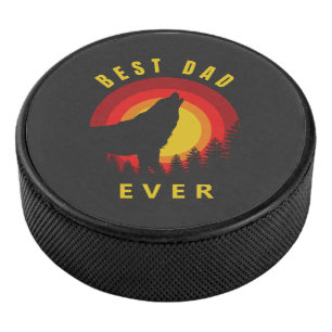 "Best Dad Ever" Coyote Wolf Sunrise Hockey Puck