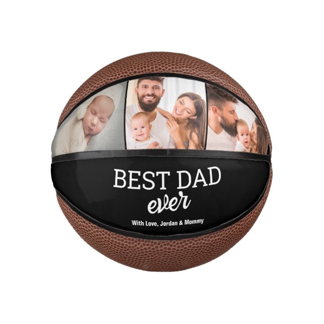 Best Dad ever Custom 3 Photos Modern personalized Mini Basketball (Front)
