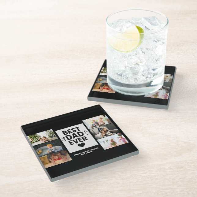 Best Dad Ever Custom 6 Photo Collage  Glass Coaster (Angled)
