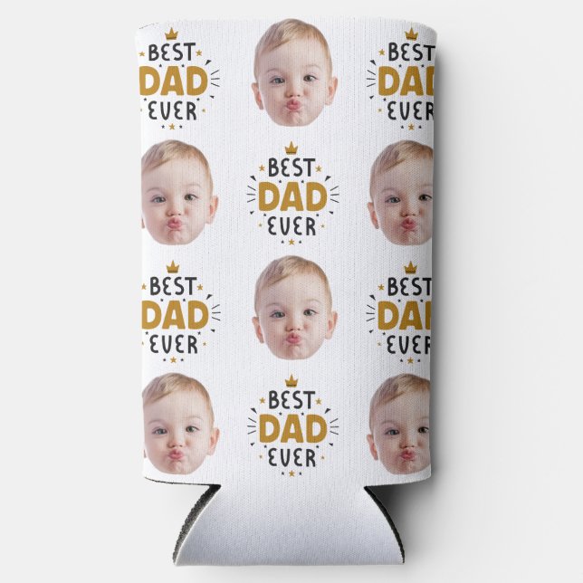 Best Dad Ever Custom Funny Face Baby Kids Photo  Seltzer Can Cooler (Front)