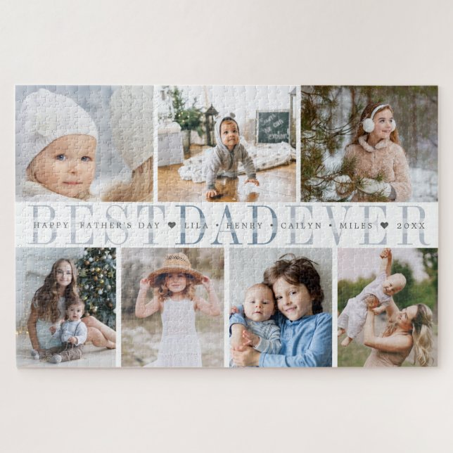 Best Dad Ever | Custom Message & Kid Photo Collage Jigsaw Puzzle (Horizontal)