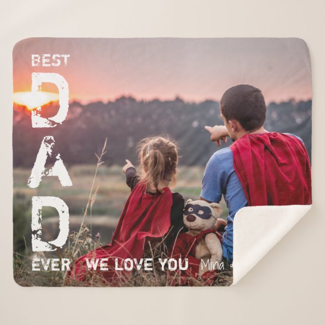 Best Dad Ever Custom Name Photo Cool Father's Day Sherpa Blanket (Front (Horizontal))