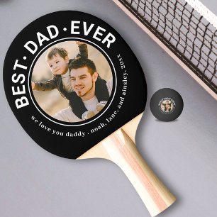 Best Dad Ever Custom Photo Black Personalized Ping Pong Paddle