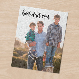 Best Dad Ever Custom Photo Black Script Jigsaw Puzzle