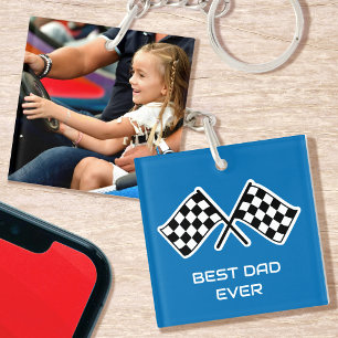Best Dad Ever Custom Photo Car Flags Cool Blue Keychain