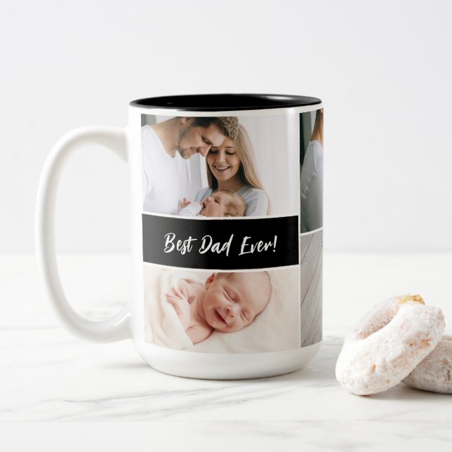 Best Dad Ever Custom Photo Collage Father's day Two-Tone Coffee Mug (With Donut)