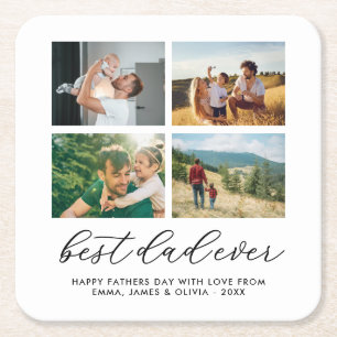 Best Dad Ever Custom Photo Collage Square Paper Coaster