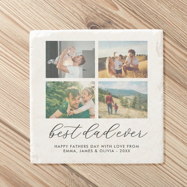 Best Dad Ever Custom Photo Collage Stone Coaster (Creator Uploaded)