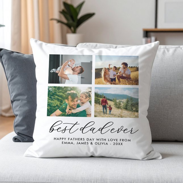 Best Dad Ever Custom Photo Collage Throw Pillow (Creator Uploaded)