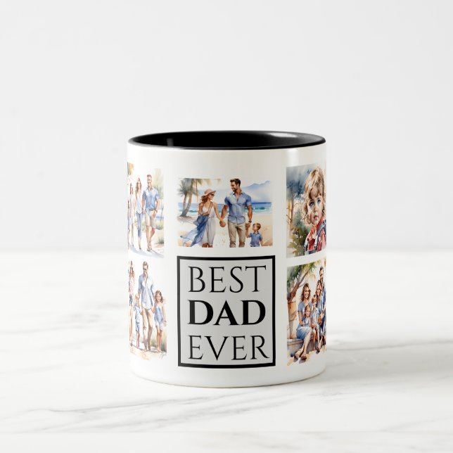 Best DAD Ever Custom Photo Collage Two-Tone Coffee Mug (Center)