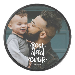 Best Dad Ever Custom Photo Father's Day Gift Name Hockey Puck