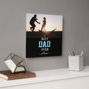 Best Dad Ever Custom Photo Father's Day Square Wall Clock