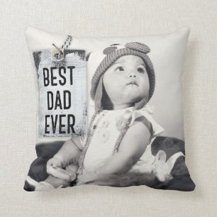 Best Dad Ever Custom Photo Father's Day Throw Pillow