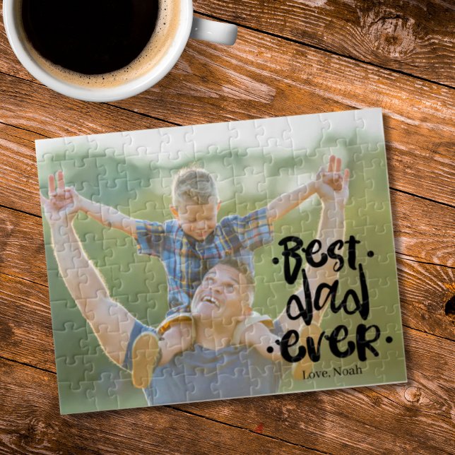 Best Dad Ever Custom Photo From Son Black Script Jigsaw Puzzle (Creator Uploaded)