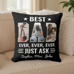Best Dad Ever Custom Photo Just Ask Kids' Name Throw Pillow