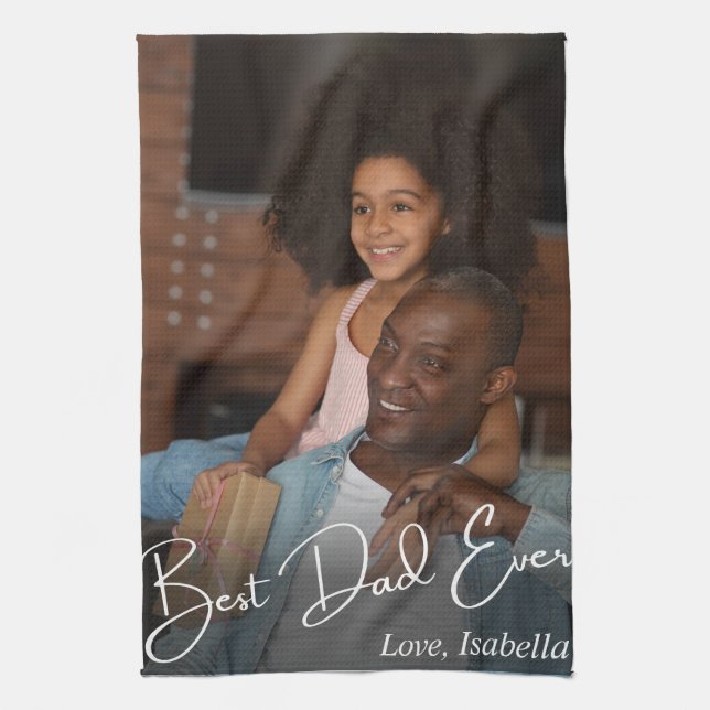 Best Dad Ever Custom Photo Kitchen Towel (Vertical)