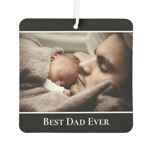 Best Dad Ever Custom Photo Modern Black Border Air Freshener (Back)