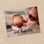 Best Dad Ever Custom Photo Modern Black Script Jigsaw Puzzle<br><div class="desc">Create a fun keepsake for your dad by adding your own photo to a custom jigsaw puzzle with "best dad ever" written at the bottom in a modern black handwritten script font. A perfect gift for Father's Day. If you have trouble with your photo's placement or sizing, please click the...</div>