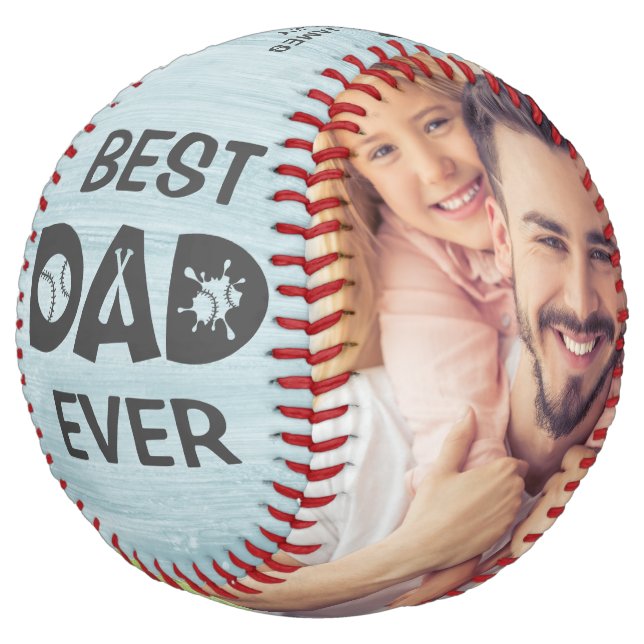 Best Dad Ever Custom Photo Personalized Name Softball (Angled)