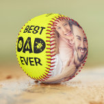 Best Dad Ever Custom Photo Personalized Name Softball<br><div class="desc">Best Dad Ever Custom Photo Personalized Name Softball features two of your favourite photos with the text "Best Dad Ever" in modern black script and your custom text in the centre on a yellow background. Personalized by editing the text in the text boxes provided and adding your photos. PHOTO TIP:...</div>