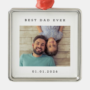 Best Dad Ever Custom Photo Simple Metal Ornament