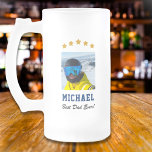 Best Dad Ever Custom Photo Text Five Stars Frosted Glass Beer Mug<br><div class="desc">Upload a photo, customize the text, and easily create your personalized beer mug. Click EDIT to change the text colours. You can TRANSFER this DESIGN on other Zazzle products and adjust it to fit most of the Zazzle items. Standard Studio designs are made in high-resolution graphics for a professional print....</div>
