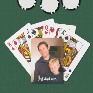 Best Dad Ever Custom Photo White Script Playing Cards