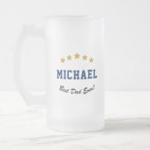Best Dad Ever Custom Text Gold Stars Personalized Frosted Glass Beer Mug (Left)