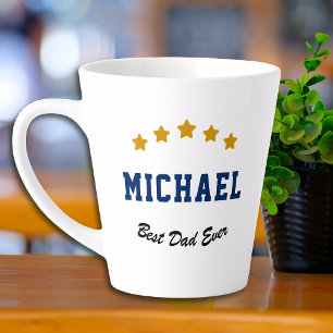 Best Dad Ever Custom Text Gold Stars Personalized Latte Mug