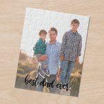 Best Dad Ever Custom Vertical Photo Black Script Jigsaw Puzzle<br><div class="desc">Create a fun keepsake for your dad by adding your own vertical photo to a custom jigsaw puzzle with "best dad ever" written at the bottom in a modern black handwritten script font. A perfect gift for Father's Day. If you have trouble with your photo's placement or sizing, please click...</div>