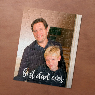 Best Dad Ever Custom Vertical Photo White Script Jigsaw Puzzle