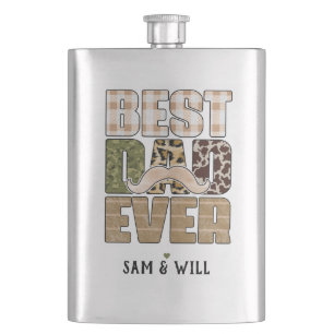 Best Dad Ever   Cute   Chequered Pattern Flask