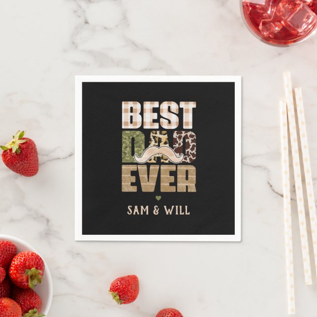 Best Dad Ever | Cute | Chequered Pattern Napkin (Insitu)