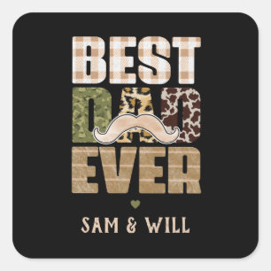 Best Dad Ever Cute Chequered Pattern Square Sticker