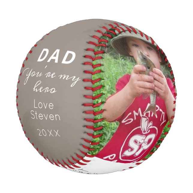 Best Dad Ever Cute Custom Photo Personalized Baseball (Angled)