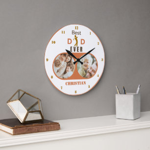 Best Dad Ever Cute Modern Family Photo Fathers Day Large Clock