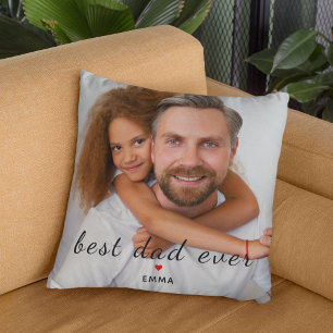 Best Dad Ever Cute Red Heart Customs Photo & Text Throw Pillow