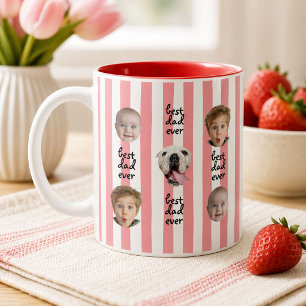 Best Dad Ever Cute Red Stripes Baby 3 Face Photo Two-Tone Coffee Mug