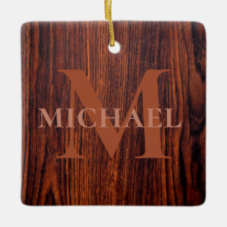 Best Dad Ever Dark Mahogany wood grain Ceramic Ornament
