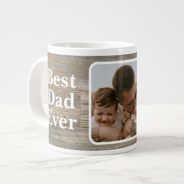 Best Dad Ever Distressed rustic light Wood grain  Large Coffee Mug (Front Left)
