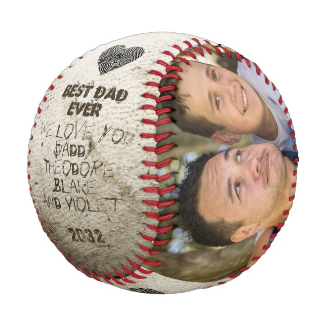 Best Dad Ever DIY Custom 2 Photo Collage Keepsake Baseball (Angled)