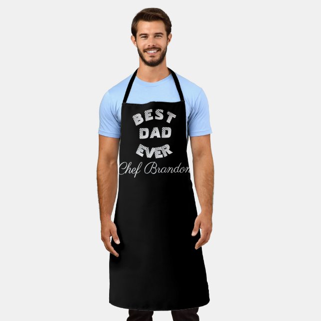 Best Dad Ever Elegant Black White Name Modern Apron (Worn)