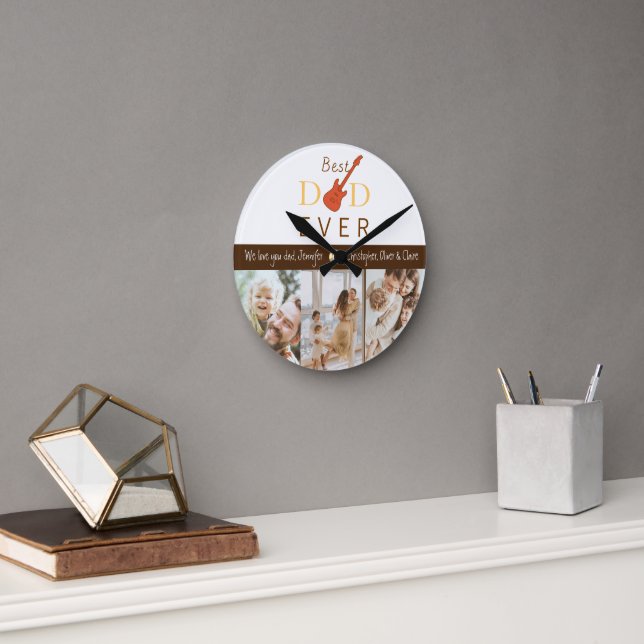 Best Dad Ever Family Photo Collage Fathers Day Round Clock (Office)