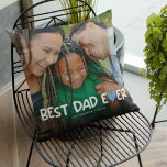 Best Dad Ever Family Photo Throw Pillow<br><div class="desc">Modern family picture pillow featuring a full printed photo for you to replace with your own,  the cute saying "best dad ever" incorporating a blue heart into the typographic design,  and the names of who it's from.</div>