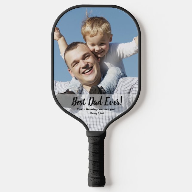 Best Dad Ever Father child custom photo text Pickleball Paddle (Front)