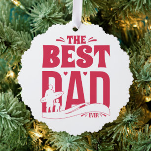 Best Dad Ever – Father & Child Surfing Silhouette Ornament Card