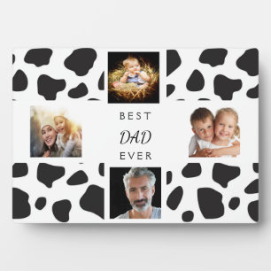 Best dad ever father photo collage cow black white plaque