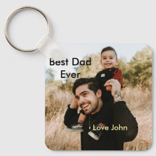 Best dad ever father's dad gift photo name simple keychain