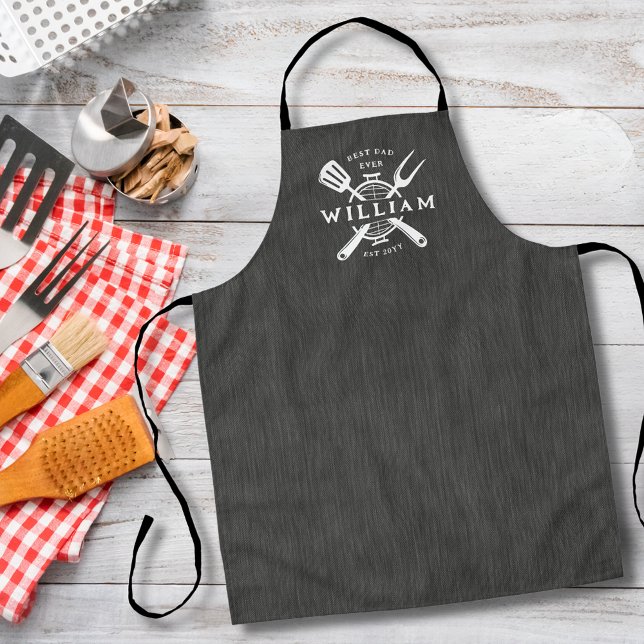 Best Dad Ever Father's Day BBQ | Faux Black Denim  Apron (Creator Uploaded)