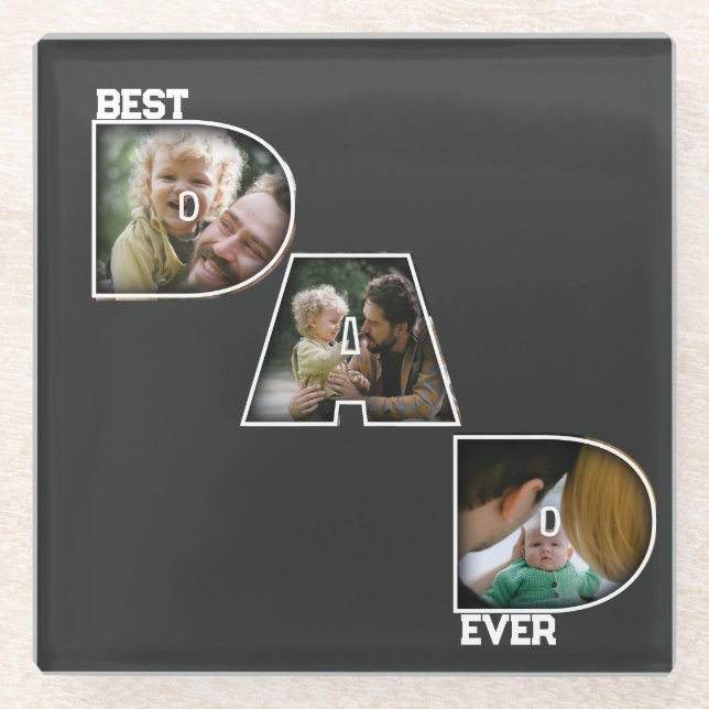 Best Dad Ever Father's Day Gift 3 Photo Cutout Glass Coaster (Front)